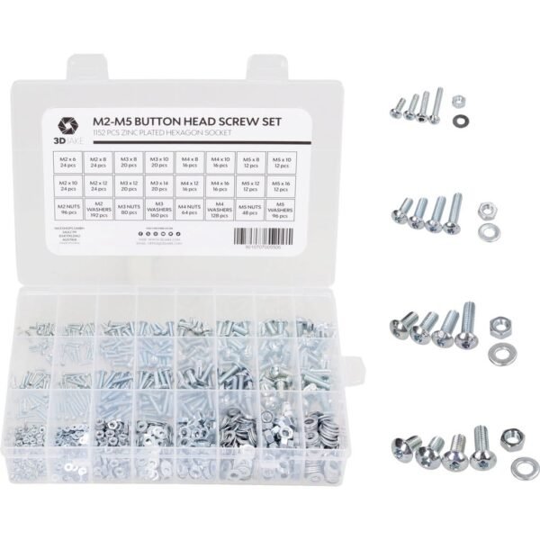 M2-M5 Button Head Screw Set (ISO7380-1), 1152 pieces